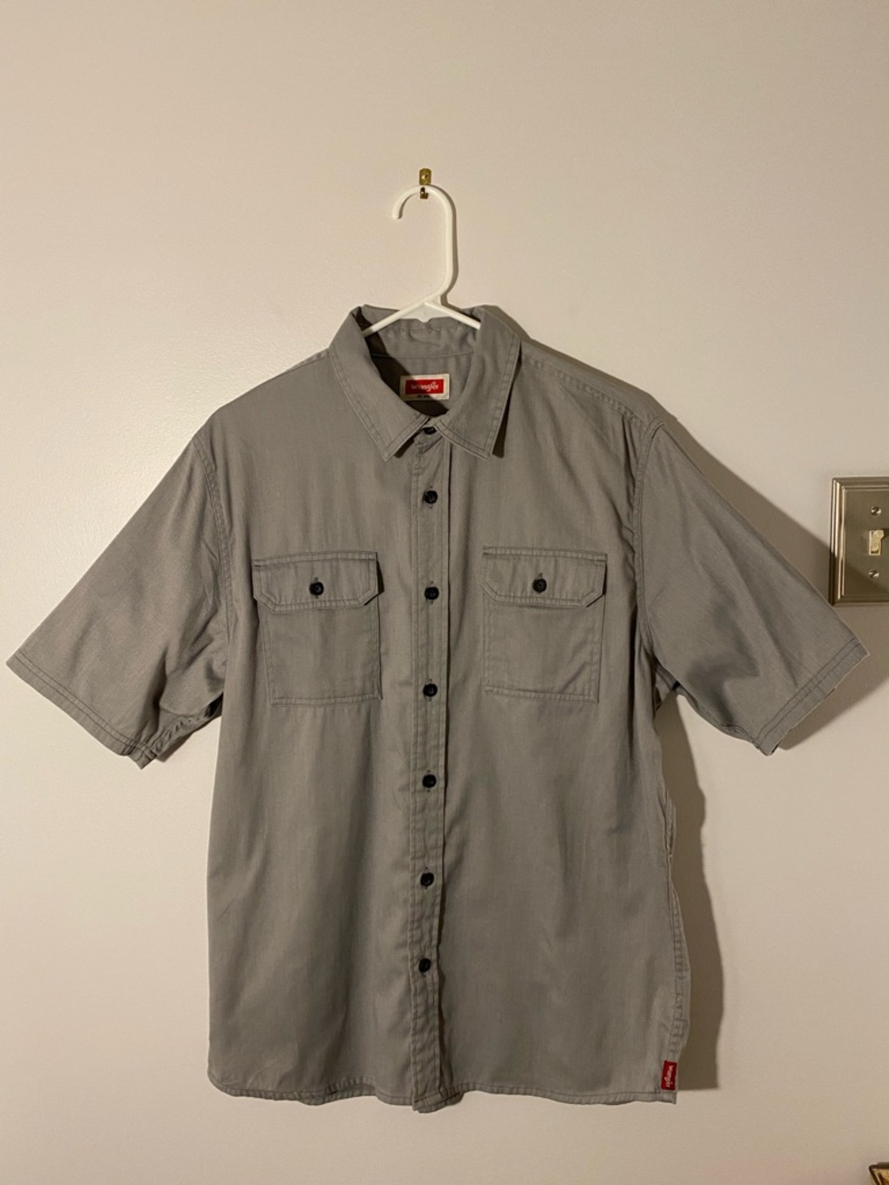 Wrangler Button Up Shirt Men M Gray Short Sleeve Workwear Utility Casual Cotton